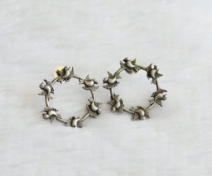 Silver Dancing bird Hoop with Studs Earrings - Bloom - By Sushmita