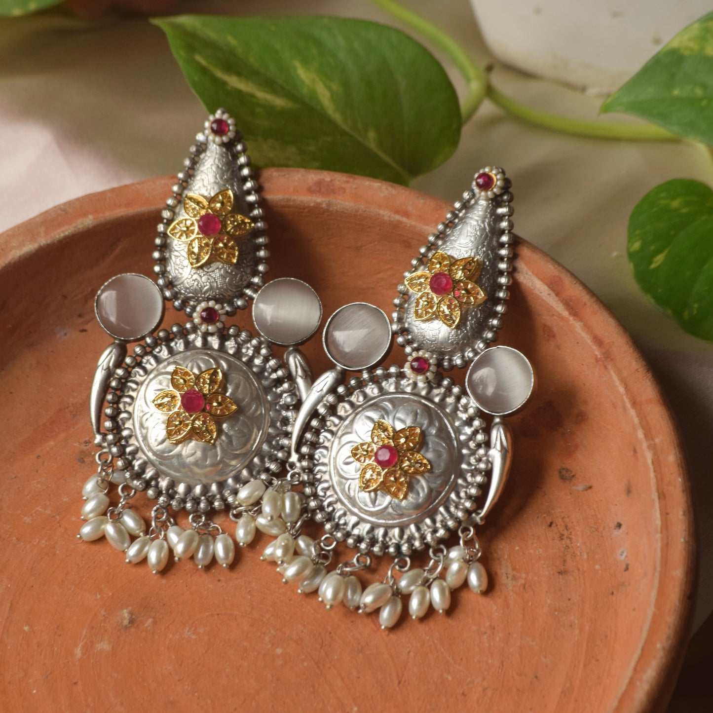 RANI Monalisa stone white pearl Jhumka - Bloom - By Sushmita