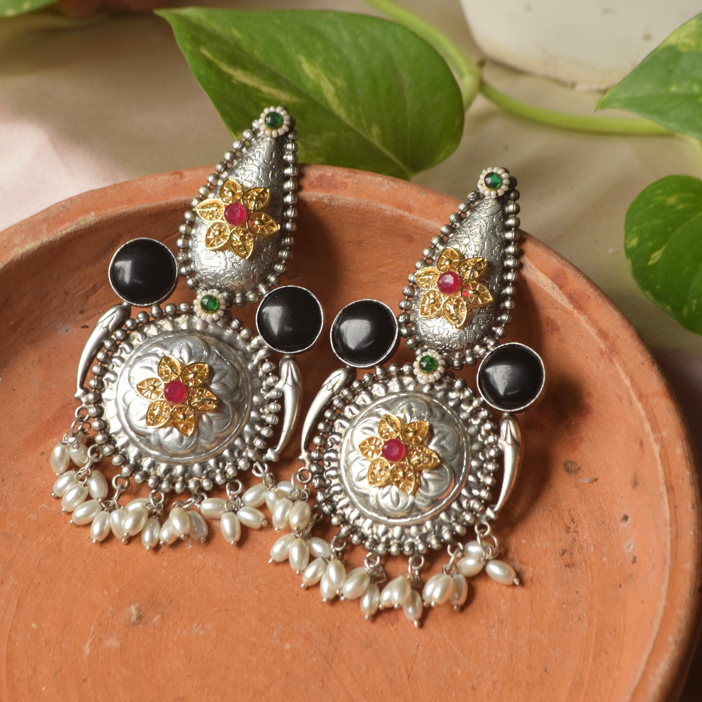 RANI Monalisa stone white pearl Jhumka - Bloom - By Sushmita