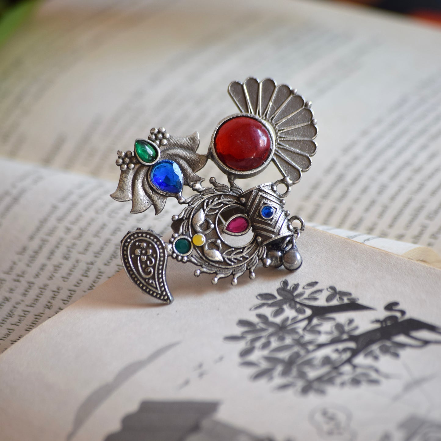 Fusion Ring Default Title oxidised German silver Rings ethnic statement jewellery for saree kurta lehengas outfits by Bloom - By Sushmita India