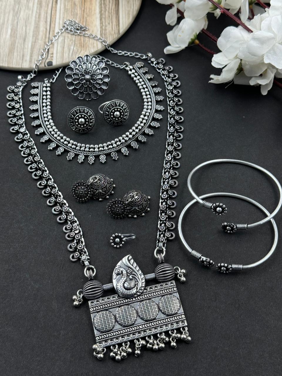 8 Piece Silver Necklace Combo Set - Bloom - By Sushmita