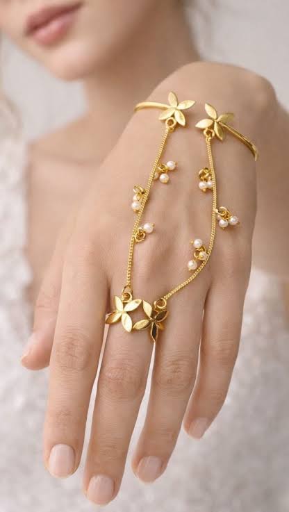 Golden Ghungroo Brass Hathphool | Hand Jewelry | alia bhatt Cannes style