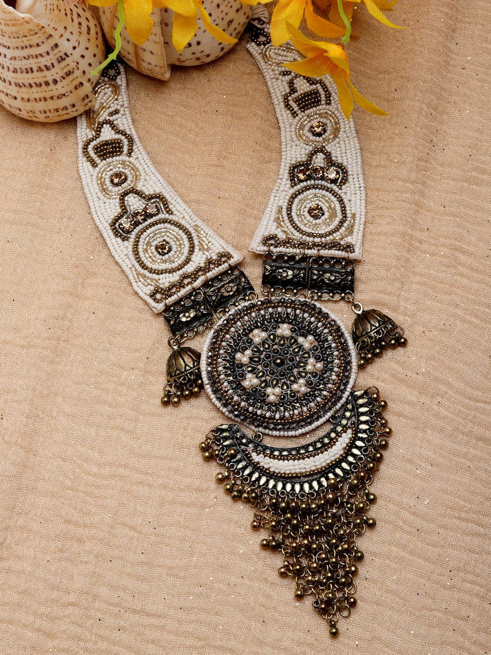 Oxidised Afghan Tasseled Filigree Work Necklace - Bloom - By Sushmita