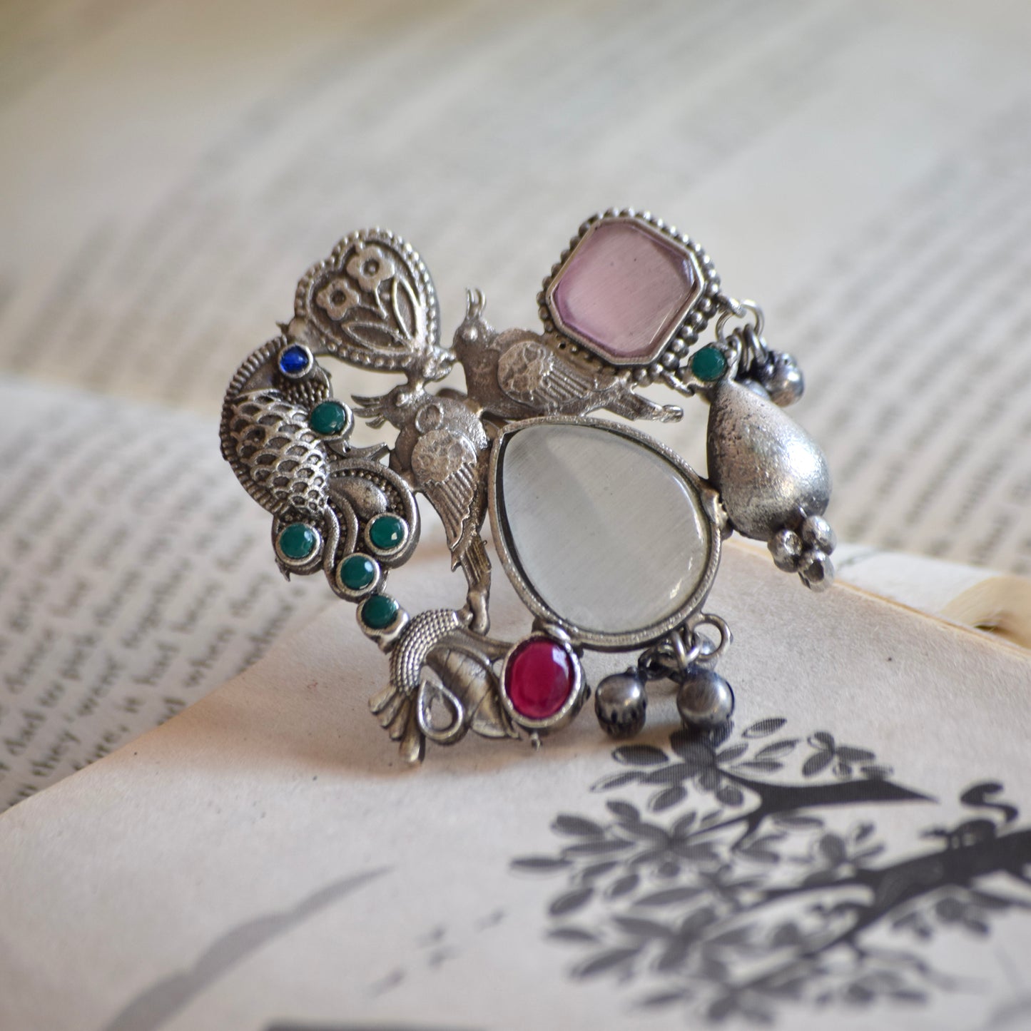 Fusion Ring oxidised German silver Rings saree kurta Bloom - By Sushmita India Navratri Diwali Ganpati holi Eid