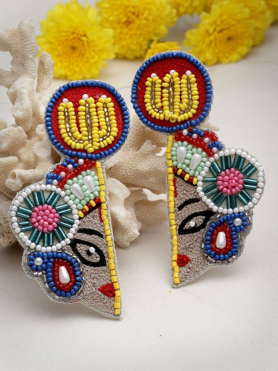 Maa durga Embroidered Earrings - Bloom - By Sushmita