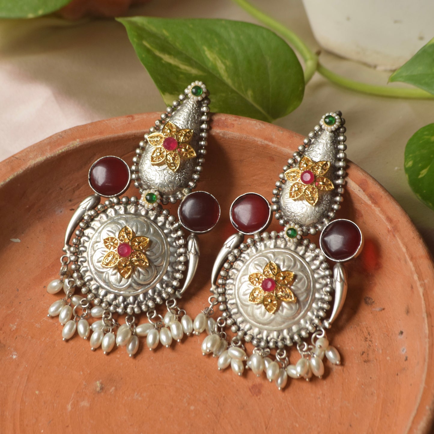 RANI Monalisa stone white pearl Jhumka - Bloom - By Sushmita