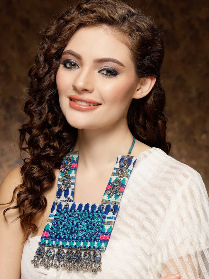 Oxidised Afghan Tasseled Filigree Work Necklace - Bloom - By Sushmita