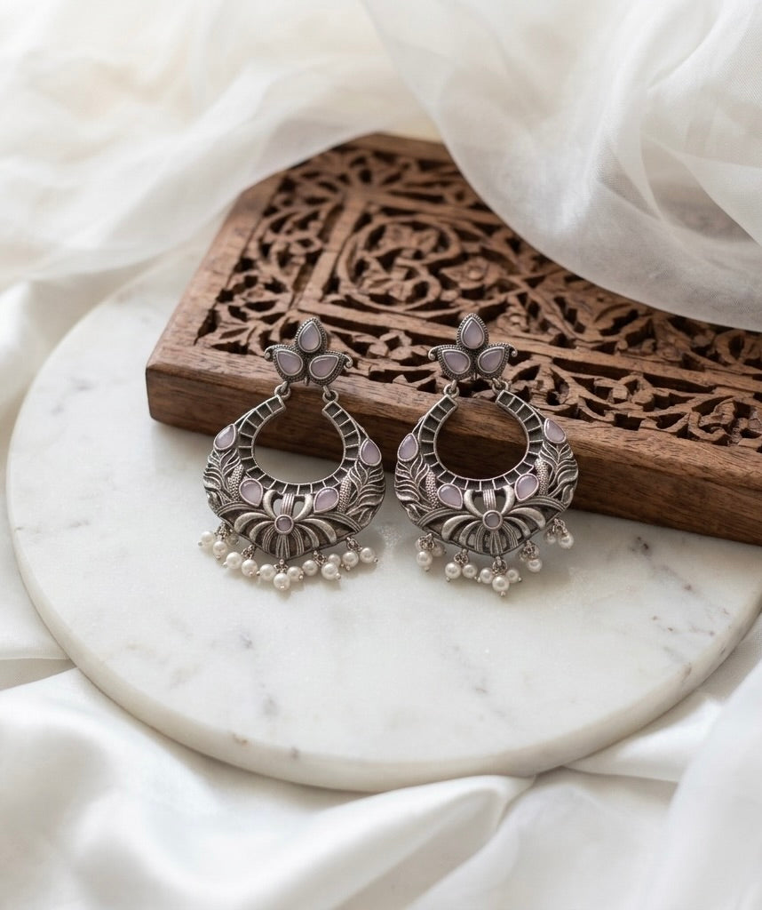 Monalisa stone Statement light-weighted Silver Earrings