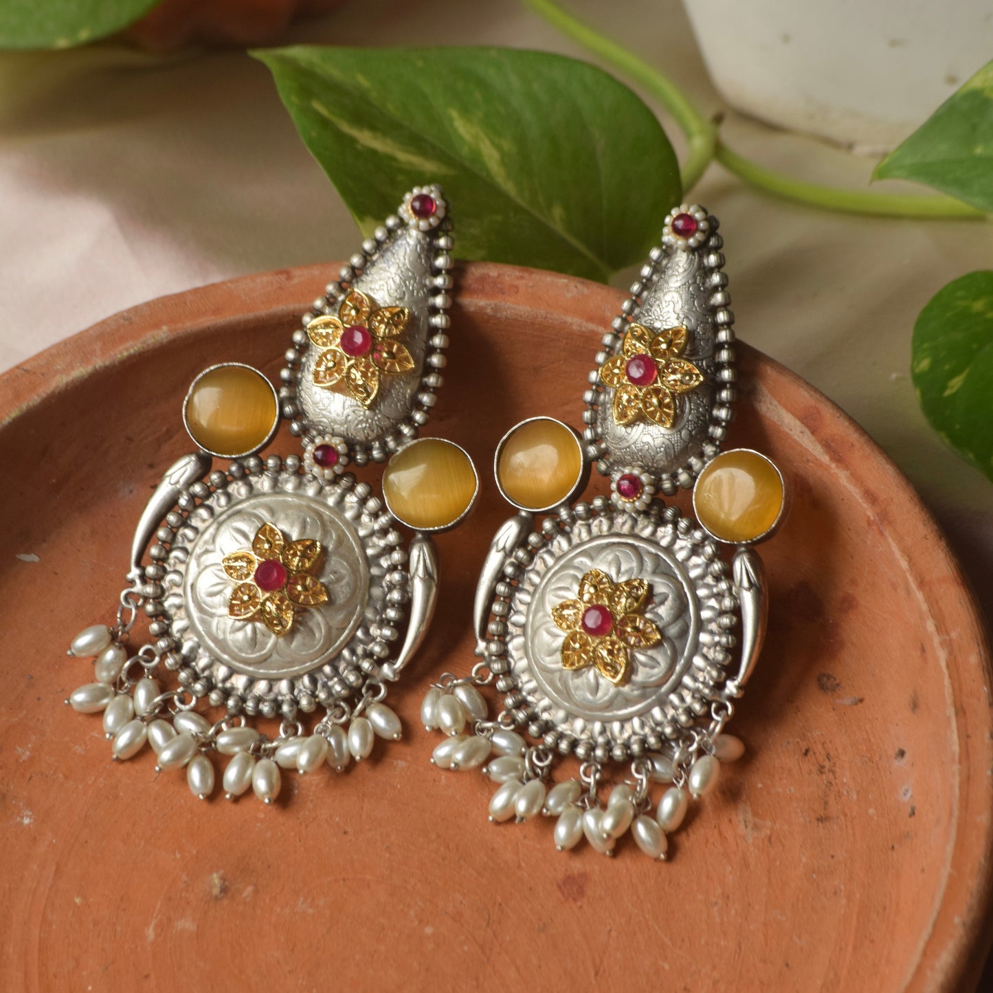 RANI Monalisa stone white pearl Jhumka - Bloom - By Sushmita