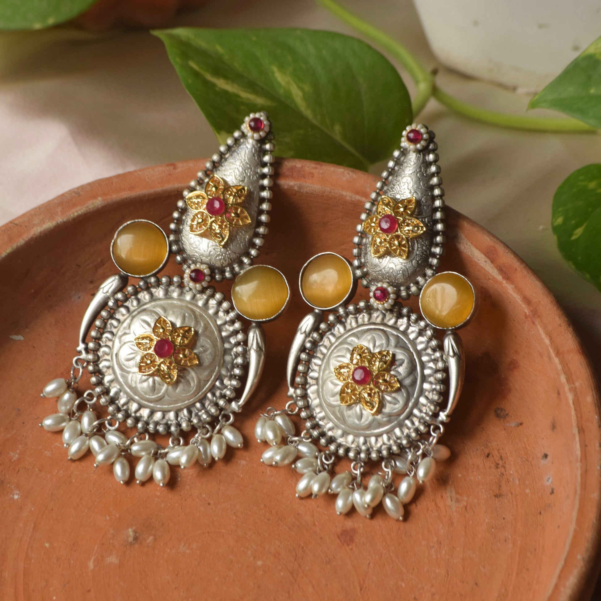 RANI Monalisa stone white pearl Jhumka - Bloom - By Sushmita