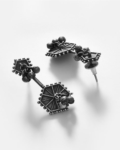 Statement silver ghungru Earrings - Bloom - By Sushmita