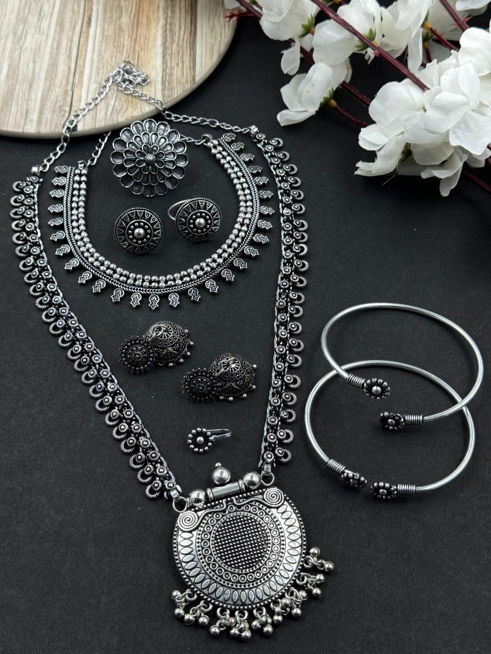 8 Piece Silver Necklace Combo Set - Bloom - By Sushmita