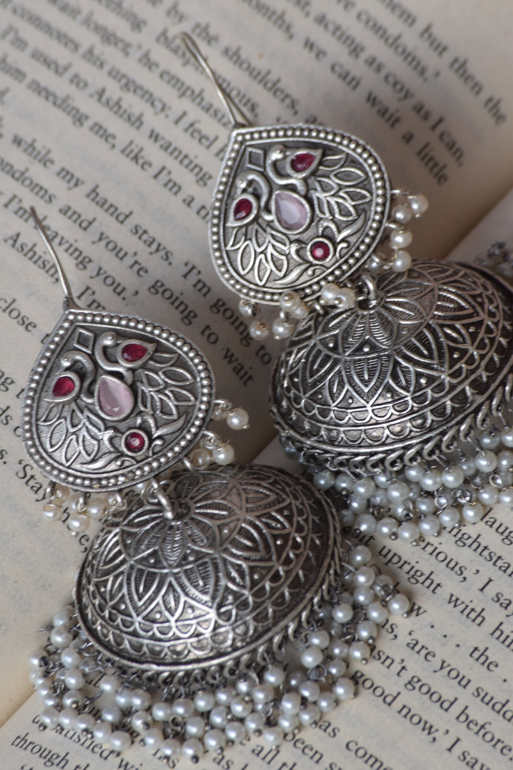 AIRA - Statement Earrings | White pearl Jhumka - Bloom - By Sushmita