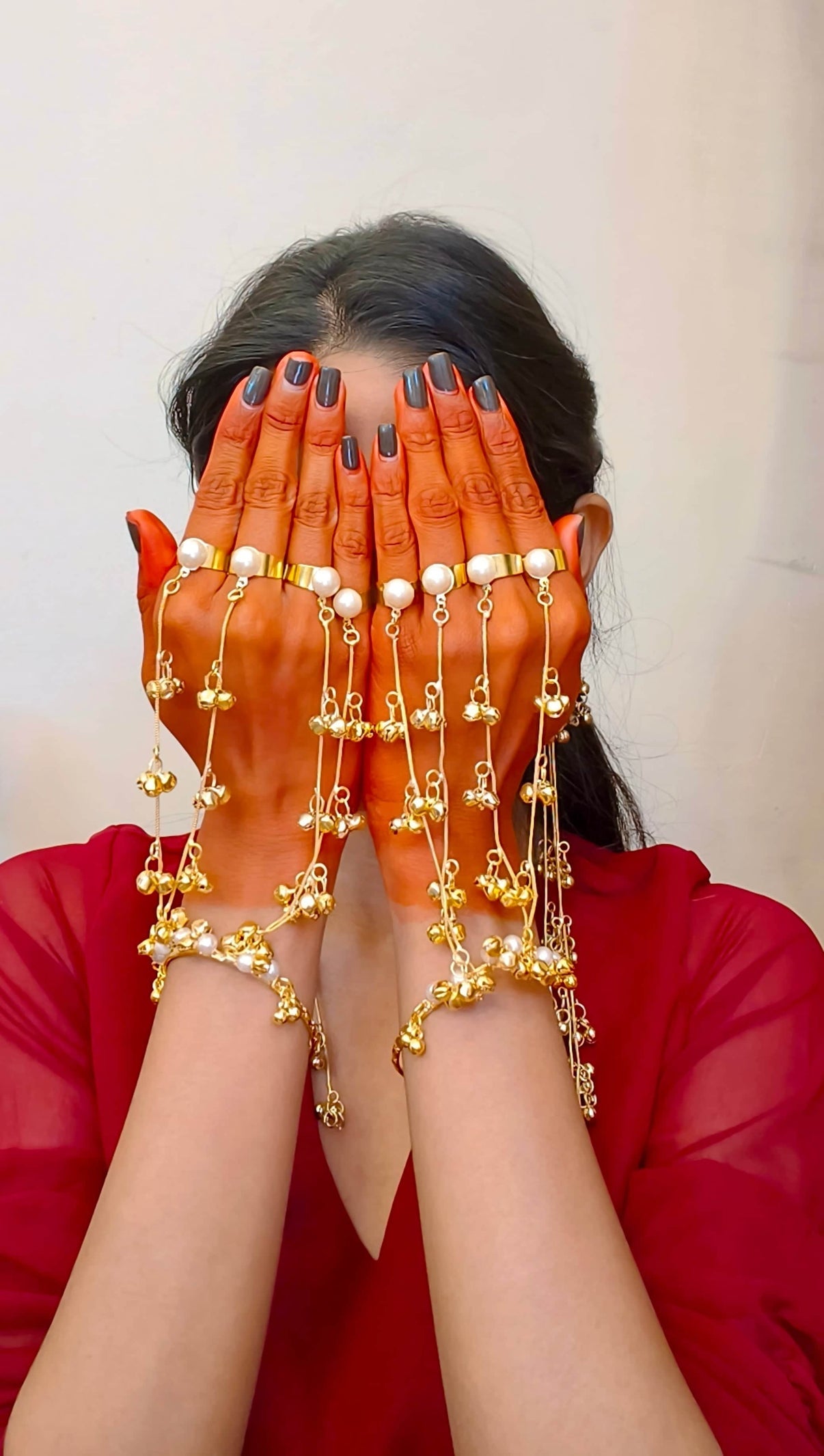 Golden Ghungroo Brass Hathphool | Hand Jewelry