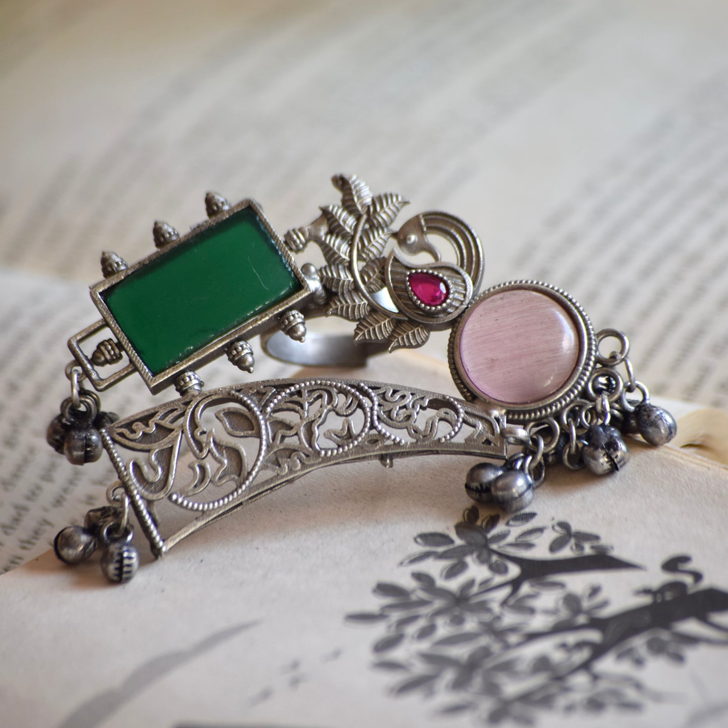 Fusion Ring oxidised German silver Rings saree kurta Bloom - By Sushmita India Navratri Diwali Ganpati holi Eid