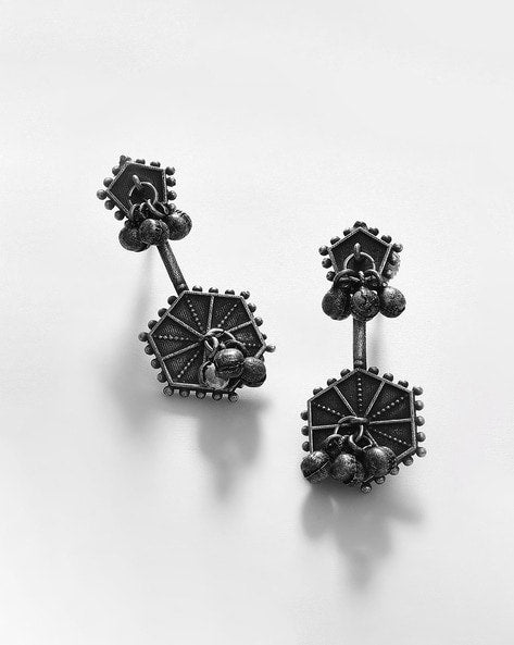 Statement silver ghungru Earrings - Bloom - By Sushmita