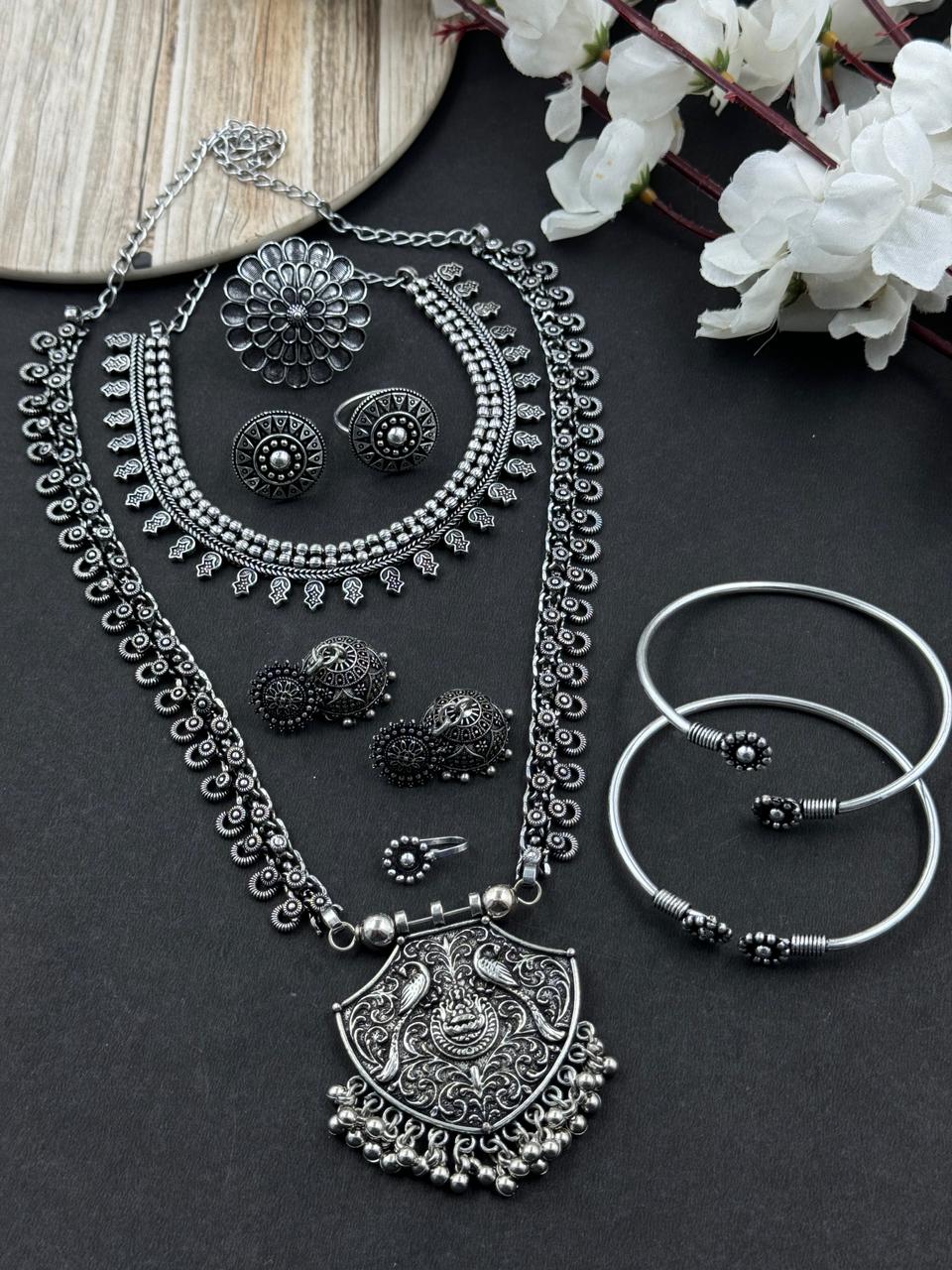 8 Piece Silver Necklace Combo Set - Bloom - By Sushmita