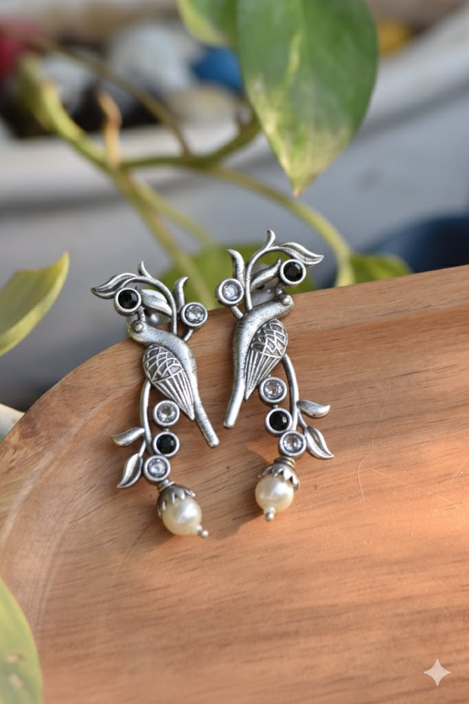 Qurbat Silver Earrings oxidised German silver Earrings saree kurta Bloom - By Sushmita India Navratri Diwali Ganpati holi Eid