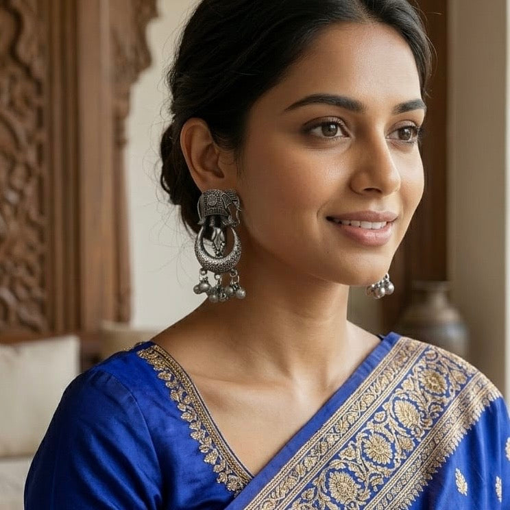 Chaand Earrings with ghungru | German Silver Earrings