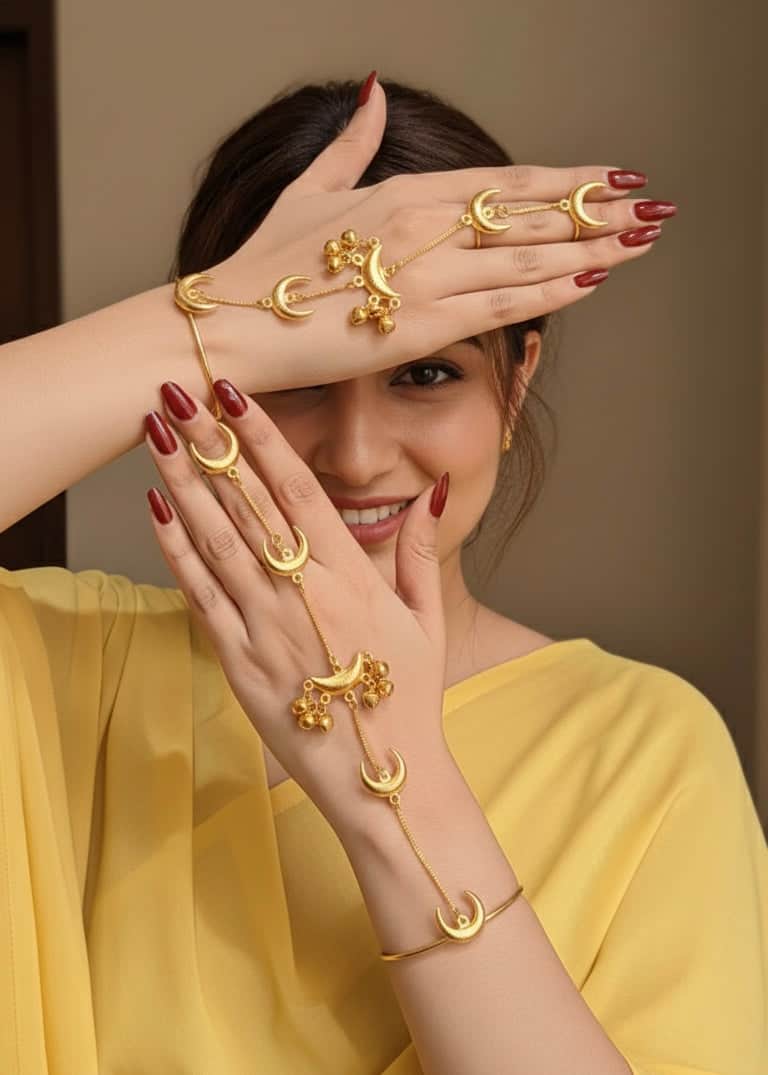 Golden Ghungroo Brass Hathphool | Hand Jewelry
