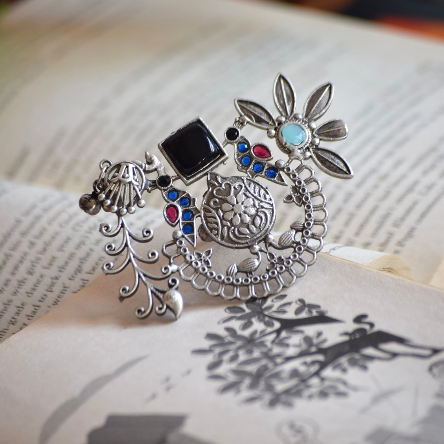 Fusion Ring Default Title oxidised German silver Rings ethnic statement jewellery for saree kurta lehengas outfits by Bloom - By Sushmita India