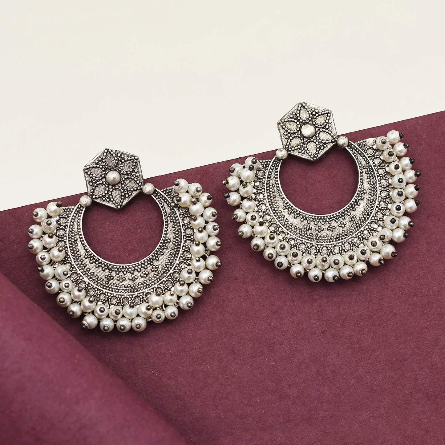 Sweta Chandbali with white pearls - Bloom - By Sushmita