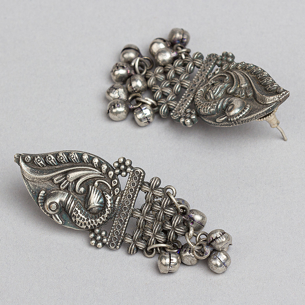 Sarita Silver Peacock Earrings With Ghungru - Bloom - By Sushmita