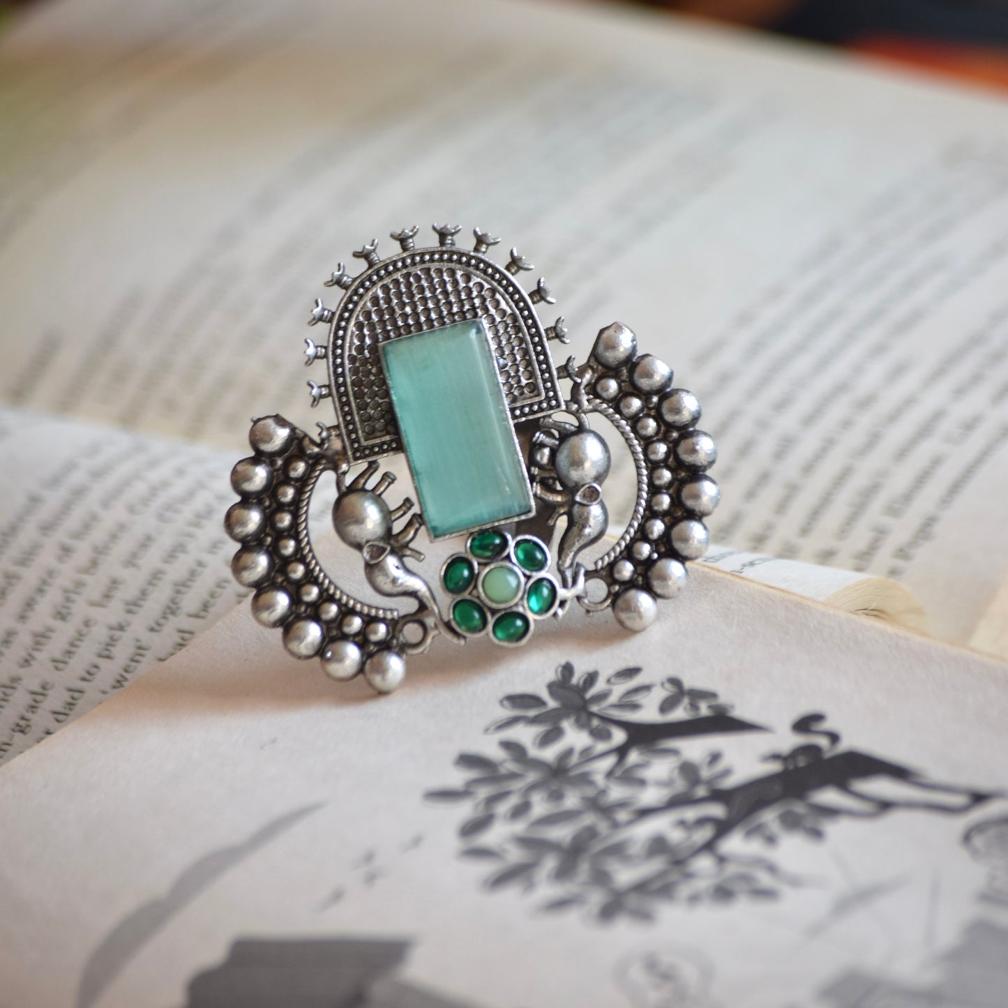 Fusion Ring oxidised German silver Rings saree kurta Bloom - By Sushmita India Navratri Diwali Ganpati holi Eid