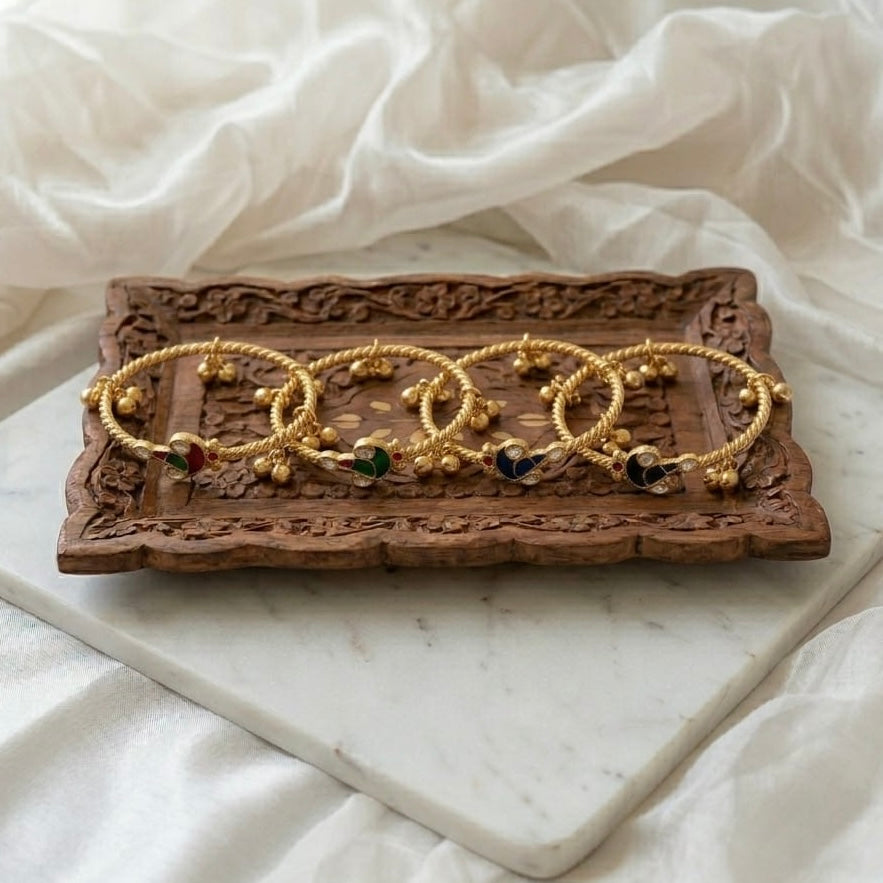 Gold plated kashmiri ghungroo Bangles / kada with multicolor stones (openable)