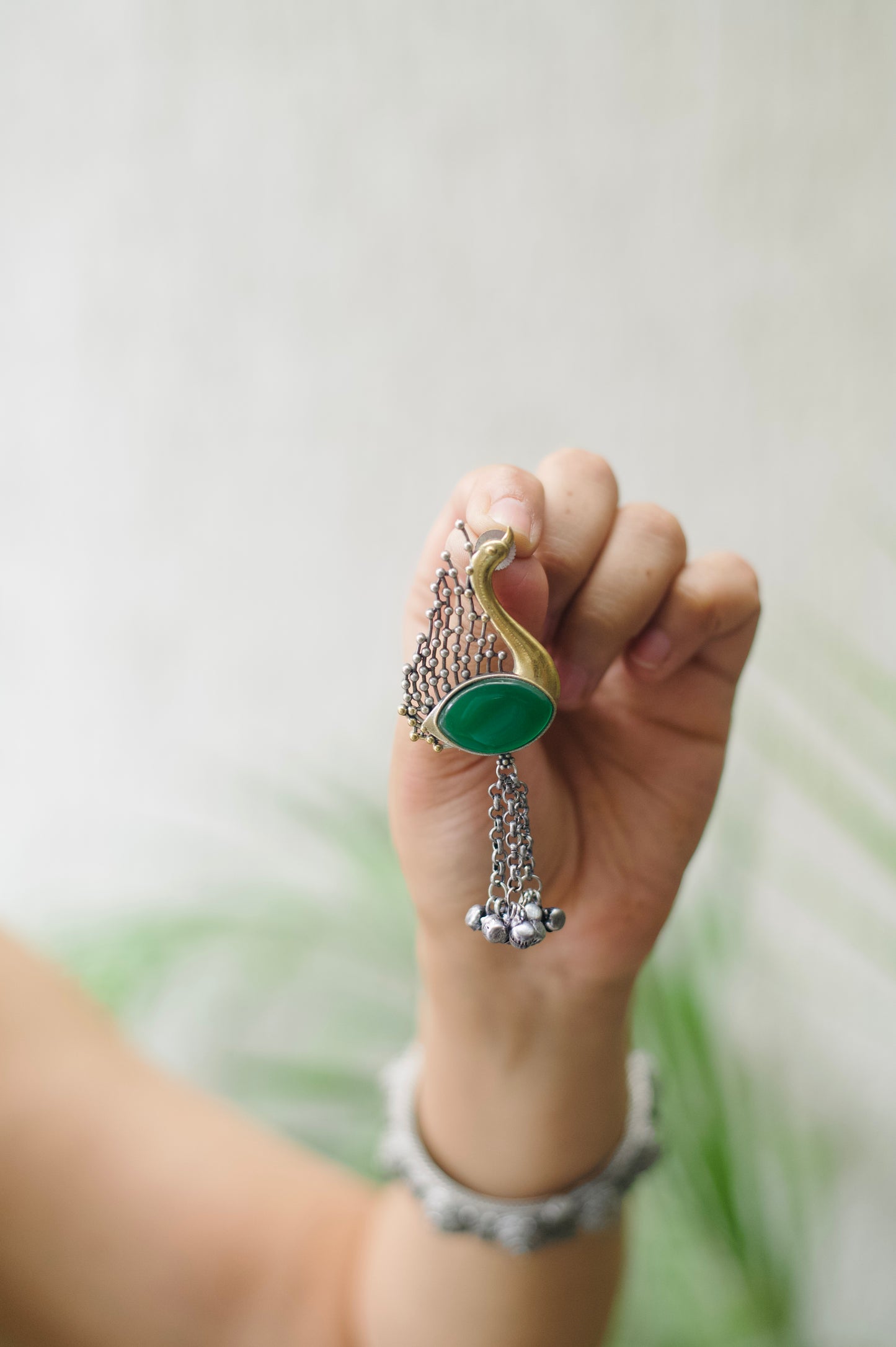 Dual tone peacock Monalisa Stone Earrings with tassel Ghungru