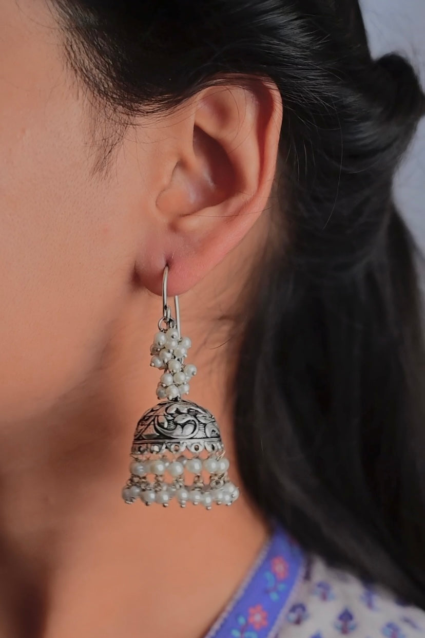 WHITE PEARL Moti Jhumka - Bloom - By Sushmita