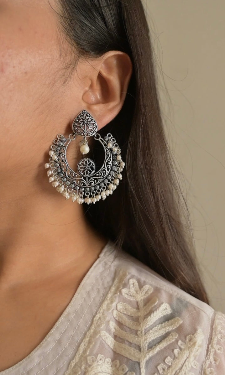 Aashna White Pearl Jhumka Earrings - Bloom - By Sushmita