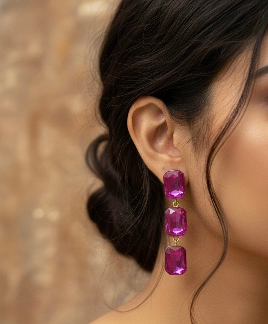 Crystal Stone Drop Earrings oxidised German silver Earrings saree kurta Bloom - By Sushmita India Navratri Diwali Ganpati holi Eid