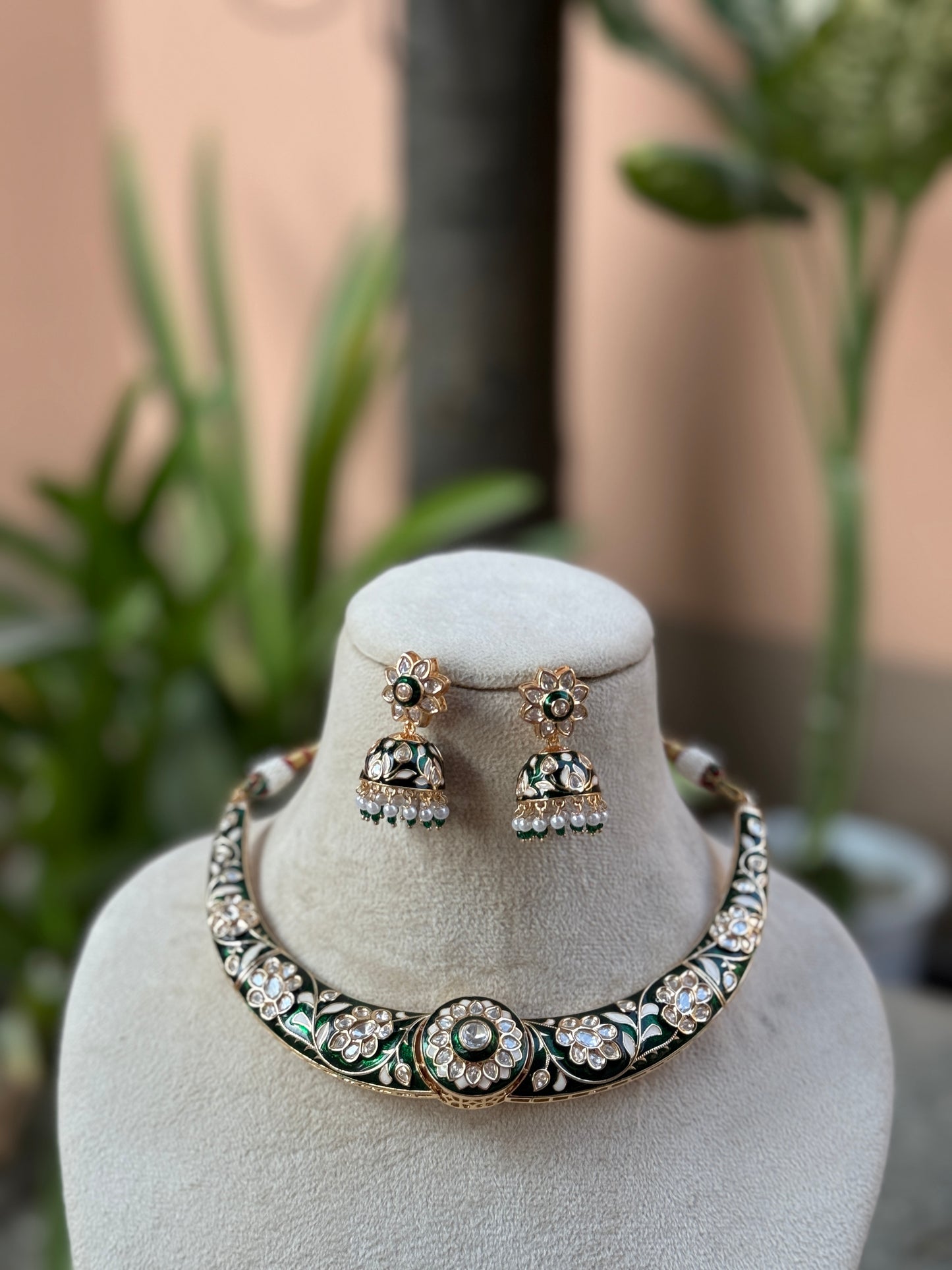 Rajwada - heritage 18k gold plated kundan necklace set with meenakari work