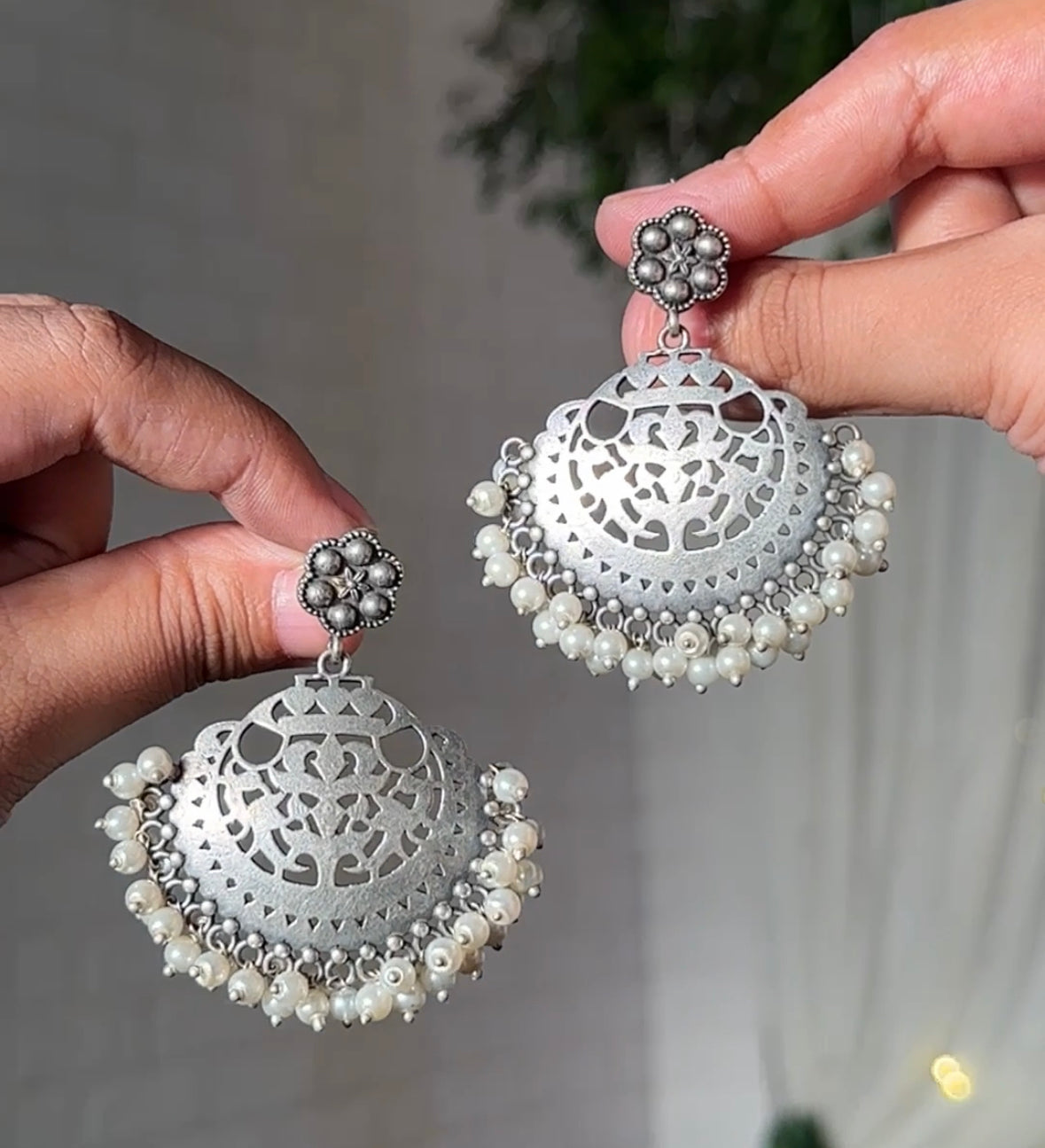 Isha White Pearl Chandbali - Bloom - By Sushmita