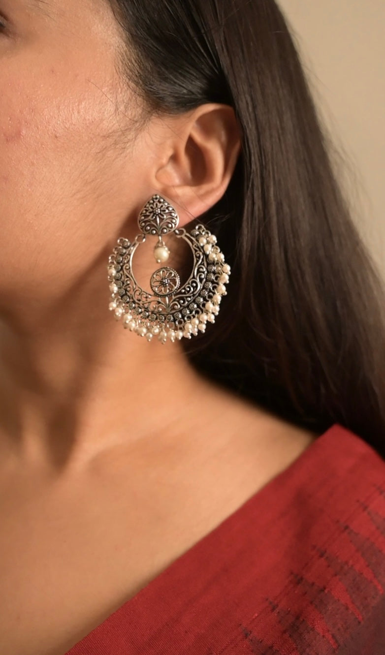 Aashna White Pearl Jhumka Earrings - Bloom - By Sushmita