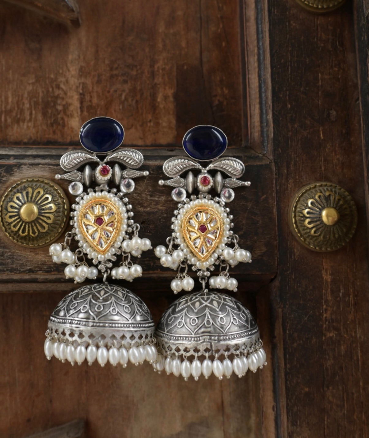 PATRIKA | Monalisa Stone silver Jhumka with white pears