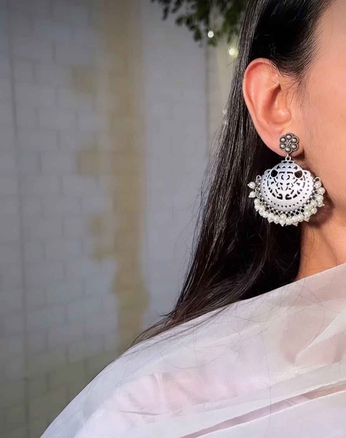 Isha White Pearl Chandbali - Bloom - By Sushmita