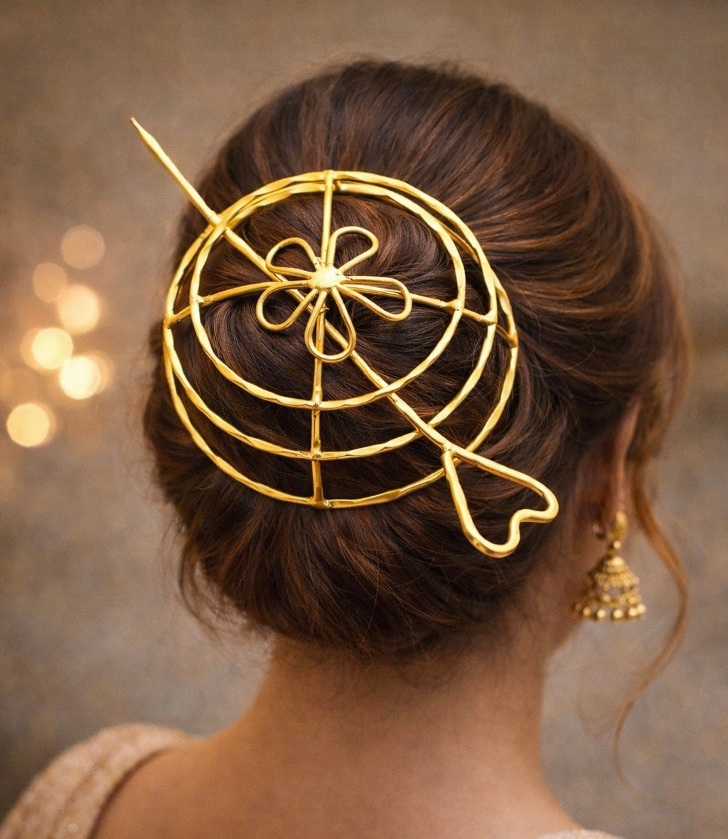Women Gold Plated Hair Accessory Set | bun styling