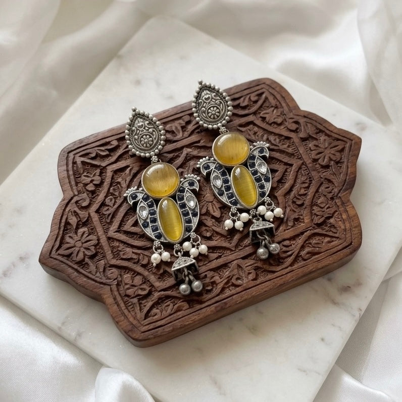 Monalisa stone Statement light-weighted Silver Earrings