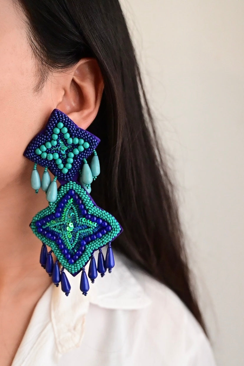 BLUE BEADED EARRINGS - Bloom - By Sushmita