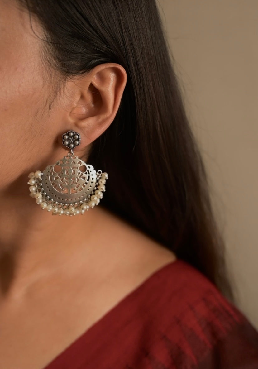 Isha White Pearl Chandbali - Bloom - By Sushmita
