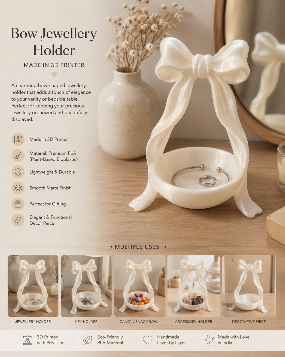 Bow jewellery holder / tray / organiser