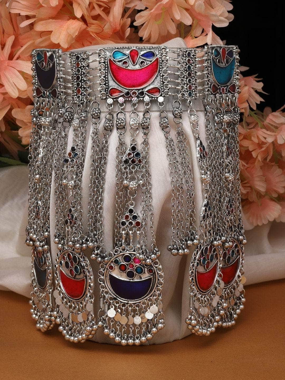 Meenakari Work Afghan Tribal Design Oxidised Silver Plated Handcrafted Necklace