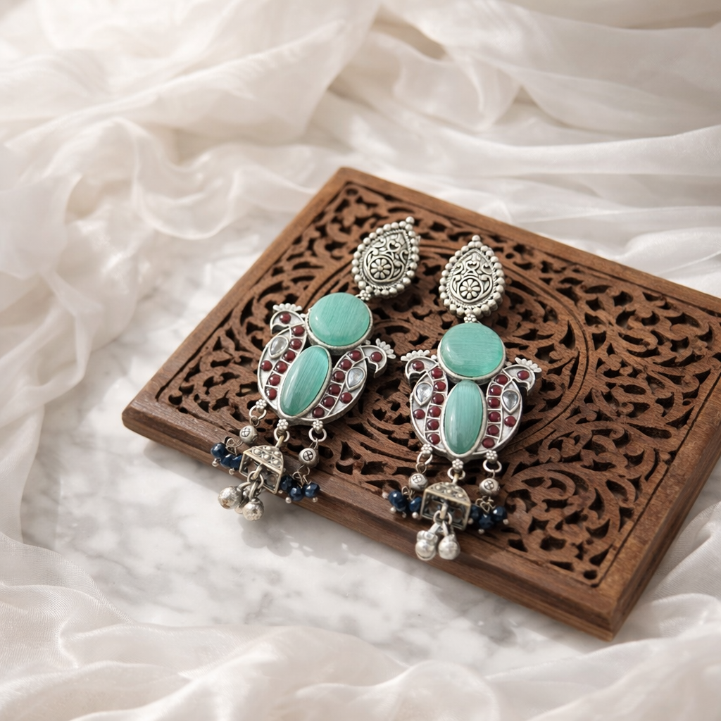 Monalisa stone Statement light-weighted Silver Earrings