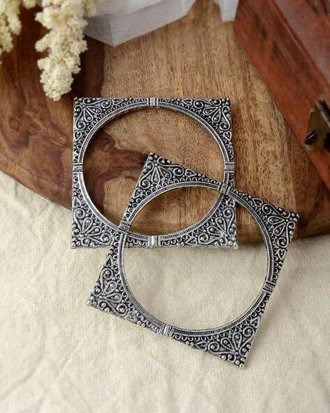 SILVER SLEEK SQUARE SHAPED BANGLES - Bloom - By Sushmita