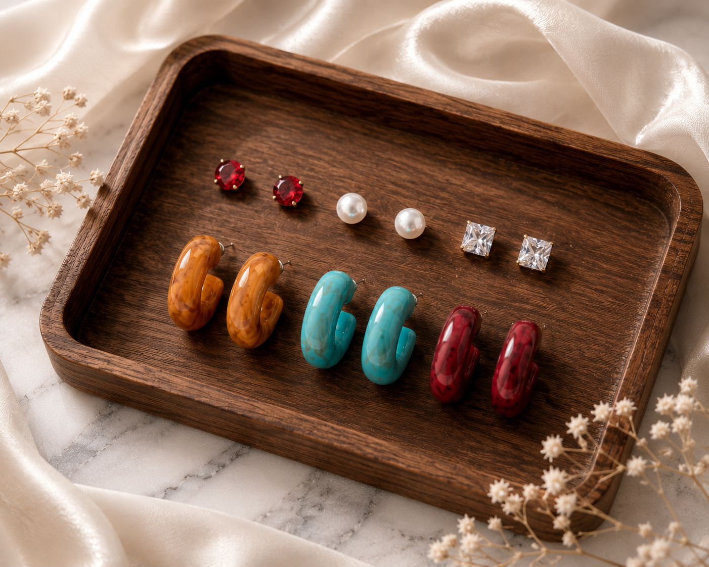 Set of six Earrings | Studs & hoops / gift combo / Resin Earringss