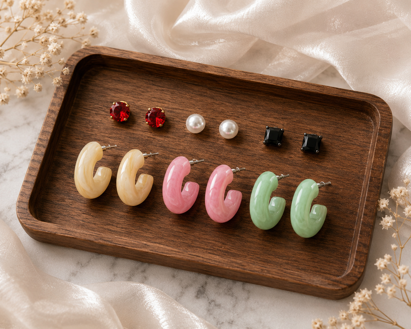 Set of six Earrings | Studs & hoops / gift combo / Resin Earrings