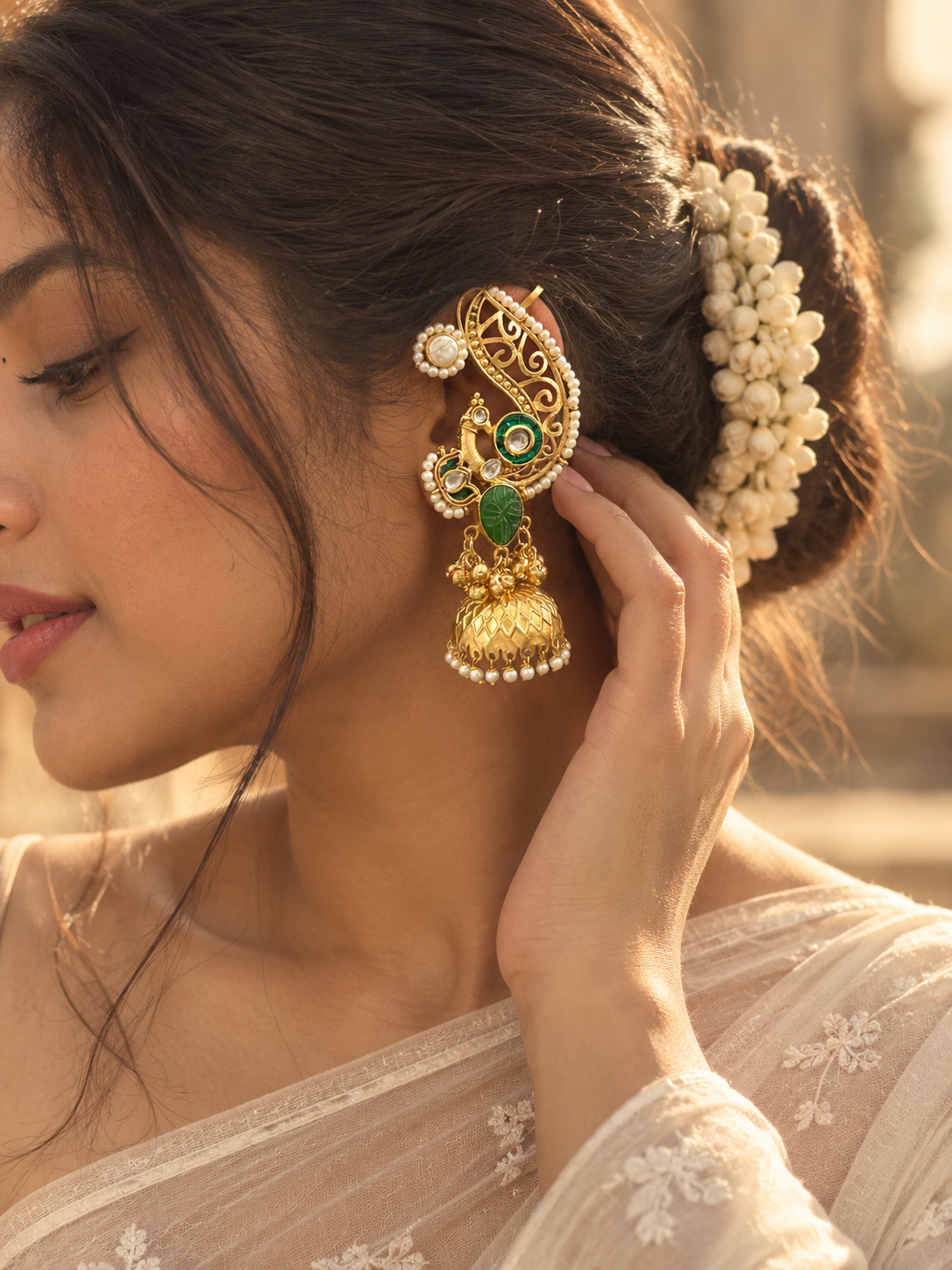 Saraswati | gold plated kundan ear cuffs | ghungru Earrings