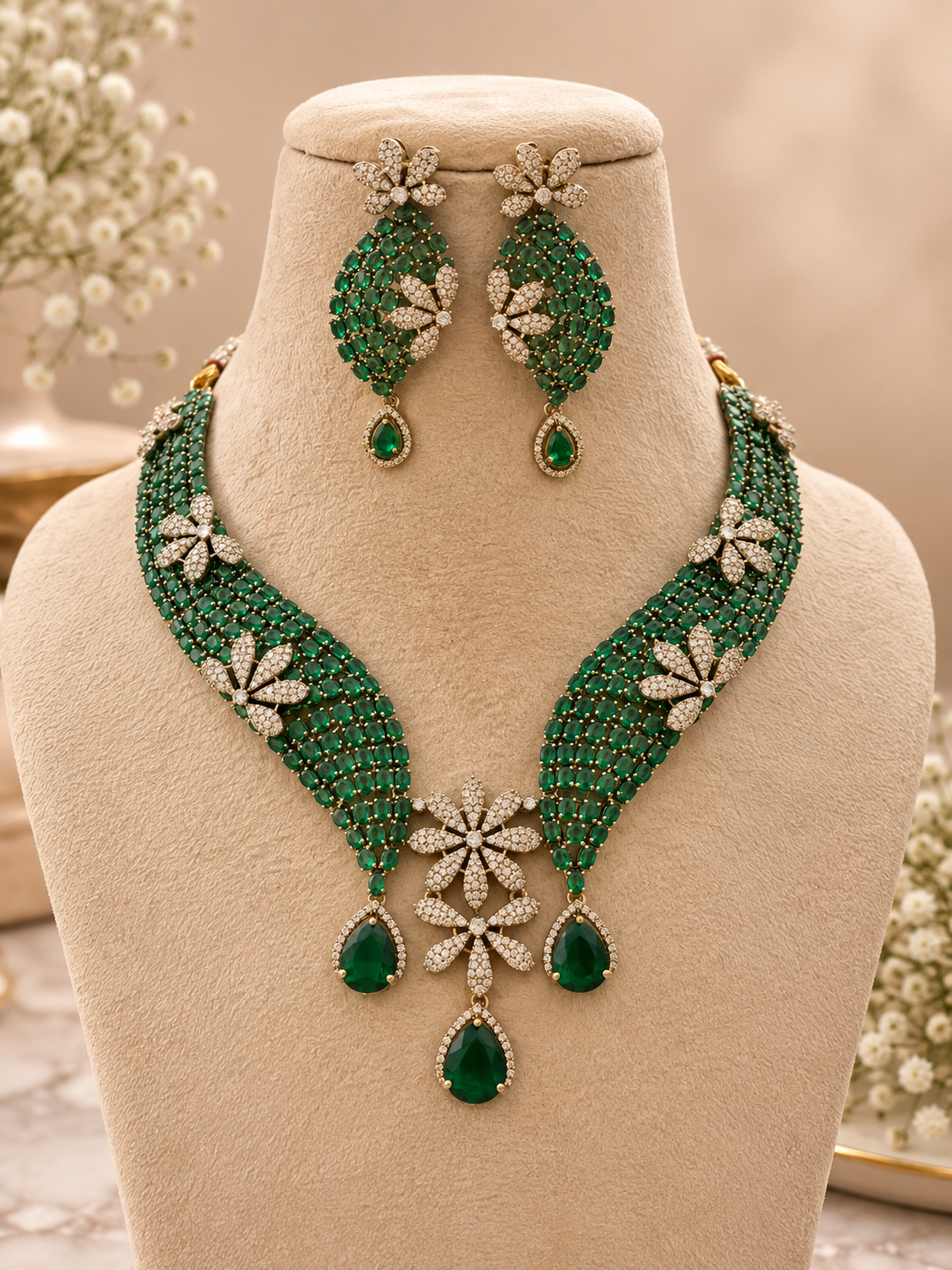 Party wear premium zircon stone Necklace Set with Earrings